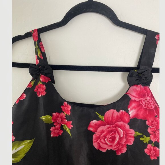 Floral Applique Night Time Gown Lounge Hipster Boho Girly Artsy Slip Mini Dress - Picture 3 of 7